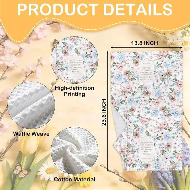 Alt view image 2 of 6 - Christian Floral Kitchen Towels, Blue Hydrangea Hymn Tea Dish Towel, 04 | Wildflower Scripture Hand Towel For Home Bathroom, Retro Flower Religious Bible Housewarming Gifts For Thanksgiving Christmas