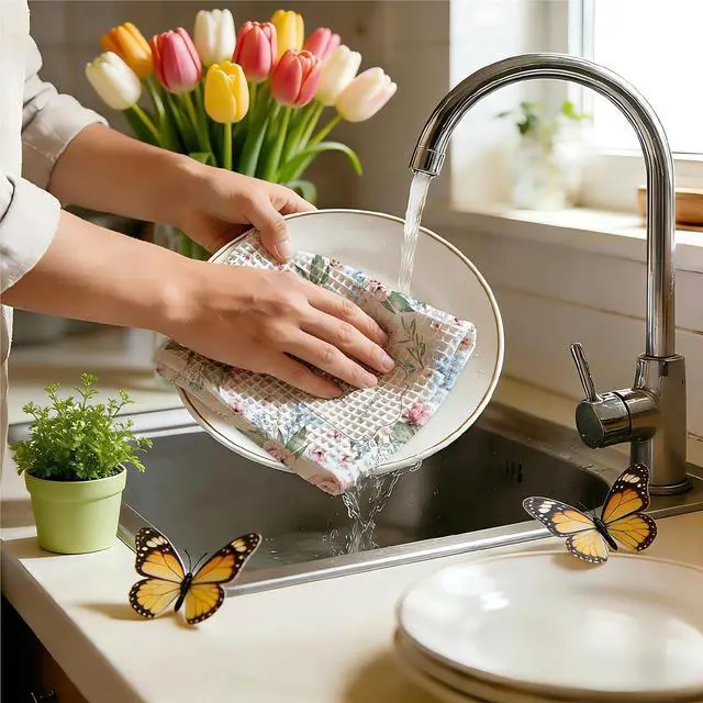 Alt view image 5 of 6 - Christian Floral Kitchen Towels, Blue Hydrangea Hymn Tea Dish Towel, 04 | Wildflower Scripture Hand Towel For Home Bathroom, Retro Flower Religious Bible Housewarming Gifts For Thanksgiving Christmas