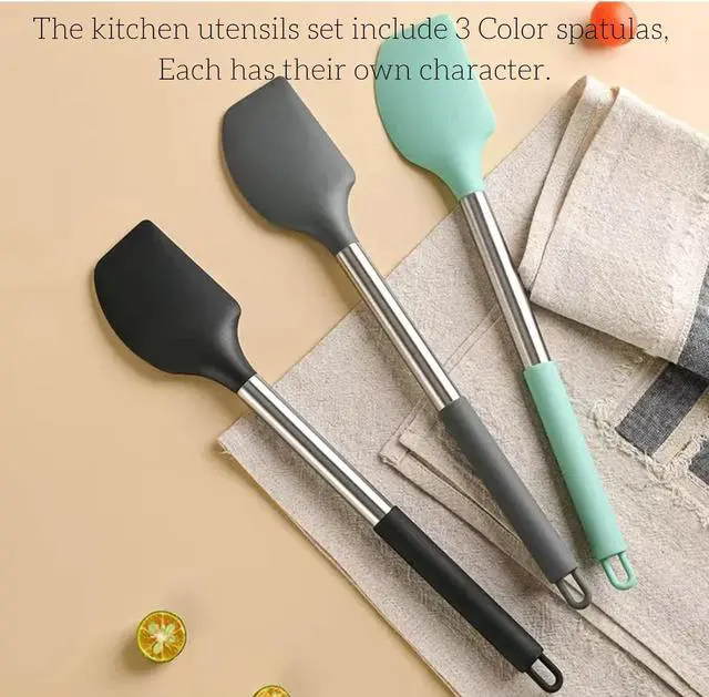 Alt view image 4 of 6 - Steel Handle Silicone Spatula Set Silicone Spatula for Baking | 13.2" Large Non Stick Rubber Spatulas for mixing cooking Kitchen Utensils Jar Scrape (3-Pack)