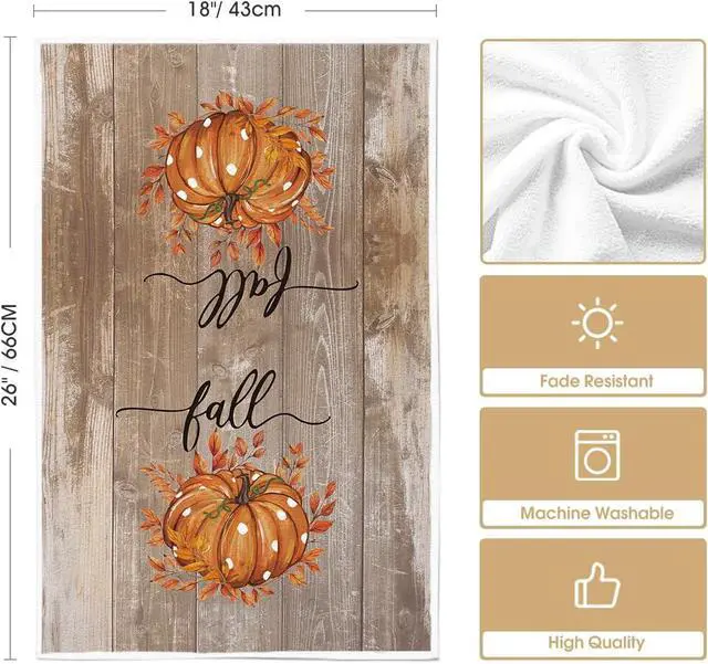 Alt view image 6 of 6 - Artoid Mode Wood Pumpkin Leaves Fall Kitchen Towels Set of 2 18x26 Inch | Thanksgiving Autumn Wood Buffalo Plaid Hand & Dish Towels,Ultra Absorbent,Seasonal Farmhouse Decoration