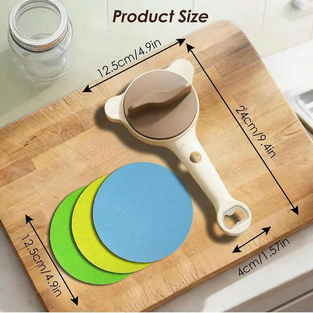 Alt view image 4 of 7 - 4 in 1 Multi-Purpose Jar Opener, with 3pcs Rubber Jar Openers, Adjustable Stainless Steel Lid Remover for Seniors & Arthritis Sufferers, for Weak Hands, Fits Kitchen Jars, Bottles & Cans (Beige)