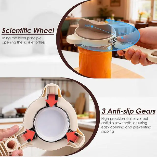 Alt view image 5 of 7 - 4 in 1 Multi-Purpose Jar Opener, with 3pcs Rubber Jar Openers, Adjustable Stainless Steel Lid Remover for Seniors & Arthritis Sufferers, for Weak Hands, Fits Kitchen Jars, Bottles & Cans (Beige)