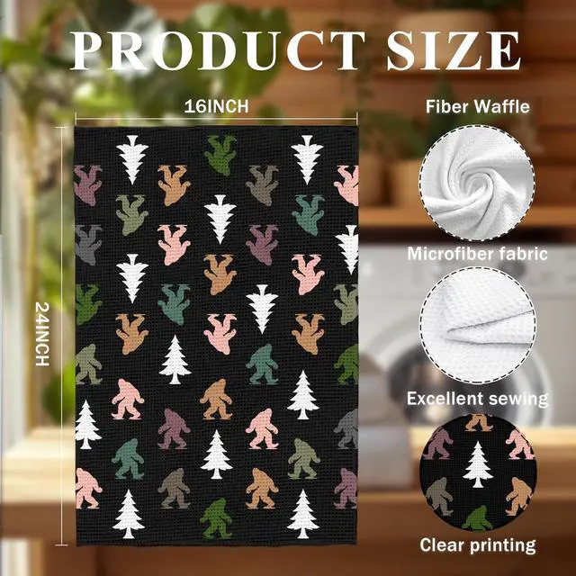Alt view image 6 of 6 - Abstract Retro Sasquatch Pine Tree Kitchen Towels, Sasquatch Gifts Dish Tea Towels for Kitchen Decor, Gifts for Hiking Camping Lovers Hand Towel for Bathroom Decor, 16x24 Inch,C161