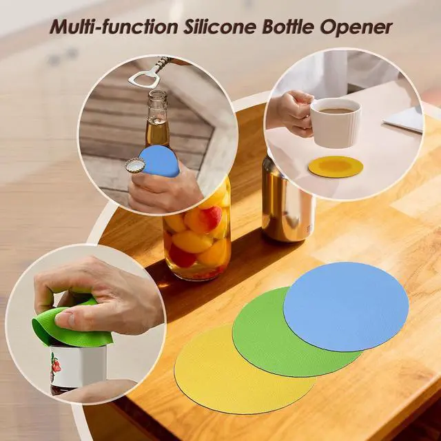 Alt view image 6 of 7 - 4 in 1 Multi-Purpose Jar Opener, with 3pcs Rubber Jar Openers, Adjustable Stainless Steel Lid Remover for Seniors & Arthritis Sufferers, for Weak Hands, Fits Kitchen Jars, Bottles & Cans (Beige)