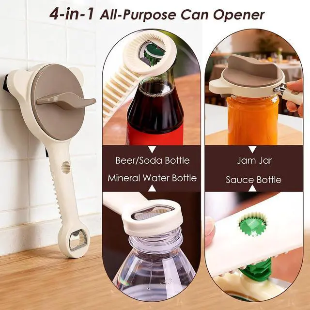 Alt view image 7 of 7 - 4 in 1 Multi-Purpose Jar Opener, with 3pcs Rubber Jar Openers, Adjustable Stainless Steel Lid Remover for Seniors & Arthritis Sufferers, for Weak Hands, Fits Kitchen Jars, Bottles & Cans (Beige)