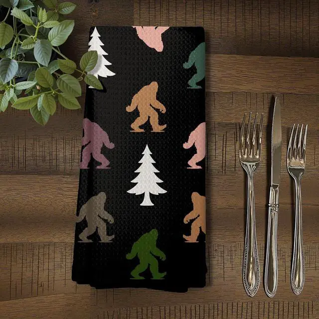 Alt view image 5 of 6 - Abstract Retro Sasquatch Pine Tree Kitchen Towels, Sasquatch Gifts Dish Tea Towels for Kitchen Decor, Gifts for Hiking Camping Lovers Hand Towel for Bathroom Decor, 16x24 Inch,C161