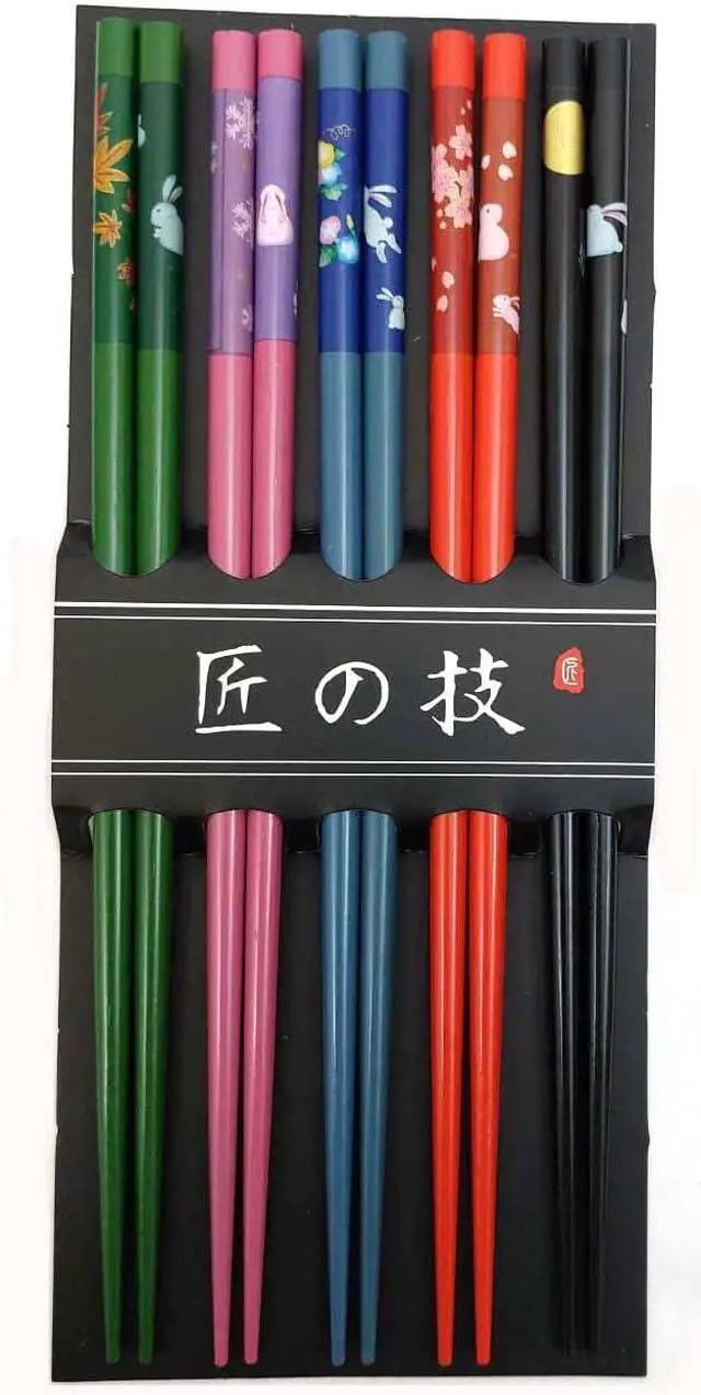 Alt view image 5 of 5 - JapanBargain 3644, Bamboo Chopsticks Reusable Japanese Chinese Korean Chopsticks Set Wood Chop Sticks Hair Sticks 5 Pair Gift Set Dishwasher Safe, 9 inch, 2 Packs