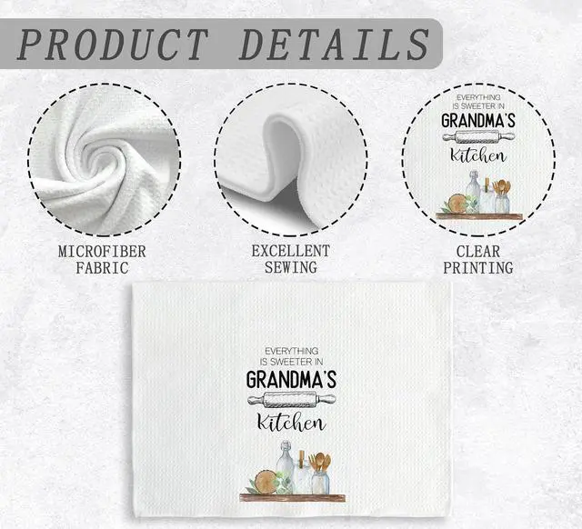 Alt view image 6 of 7 - Grandma's Kitchen Towels and Dishcloths, Grandma Gifts Gift Ideas, for Grandma, Grandma's Drying Cloth Hand Towels Tea Towels for Bathroom Kitchen, 16×24 Inch