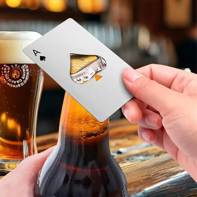 Alt view image 3 of 7 - 6PCS Card Bottle Openers, 3 Black & 3 Silver Poker Themed Cap Openers | Stainless Steel Credit Card Size Beer Bottle Opener, Ace of Spades Design, Destapadores De Cerveza for Wallet Pocket