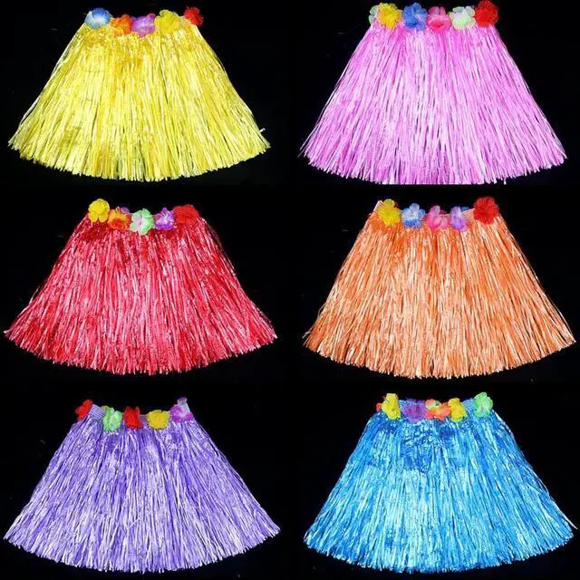 Alt view image 4 of 5 - Grass Skirt Hawaiian Luau Hula Skirts Party Decorations Favors Supplies Grass Skirts for Kids Elastic Skirt