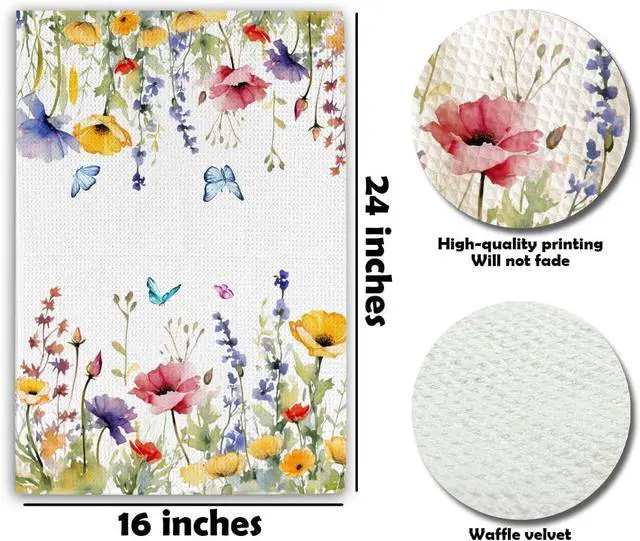 Alt view image 2 of 5 - Spring Colorful Flowers & Butterflies Kitchen Towel - 16 x 24 Inches Wildflowers Kitchen Hand Dish Towel - Decorative Fast Drying Home Dishcloth Decor Gifts for Friends Family - A13