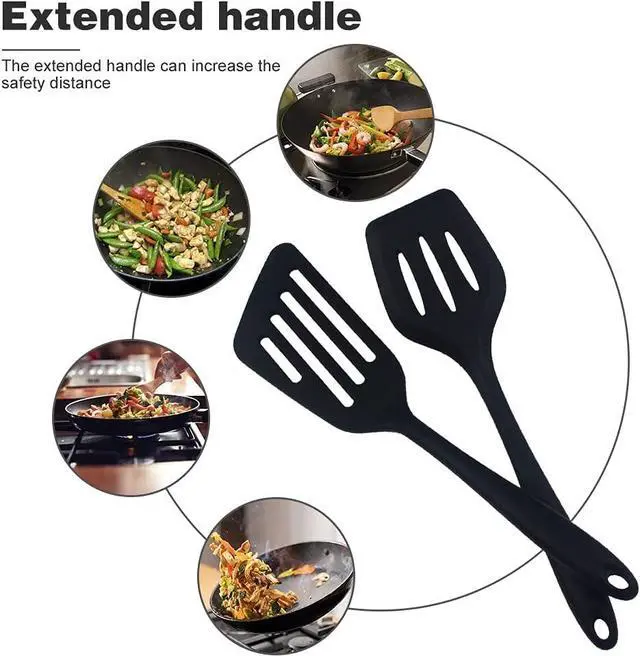 Alt view image 5 of 7 - 2pcs Silicone Spatula, Flexible Nonstick Rubber Fish Slotted Turner, Flipper Spatulas Heat Resistant Cookware for Baking, Frying,Cooking Seafood,Meat,Eggs,Omelets,Pancakes