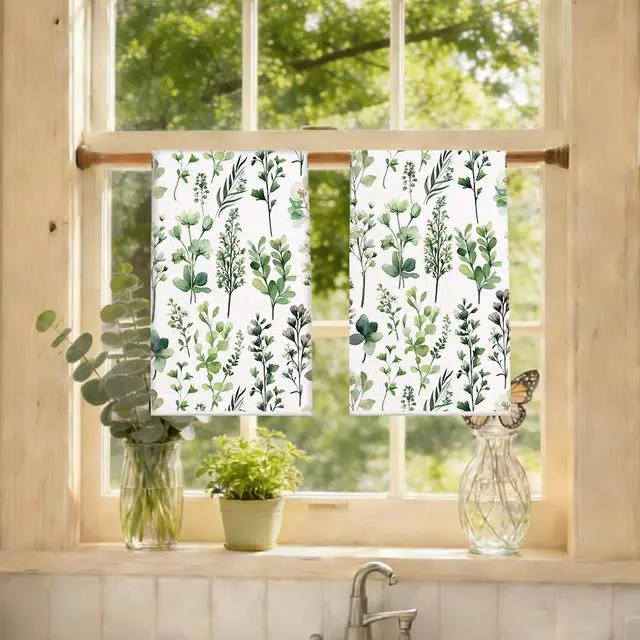 Alt view image 4 of 5 - Spring Summer Kitchen Towels 17x28 Inch,Green Leave Plant Collect Watercolor Floral Dish Towels Bathroom Hand Towels for Drying (Set of 2)