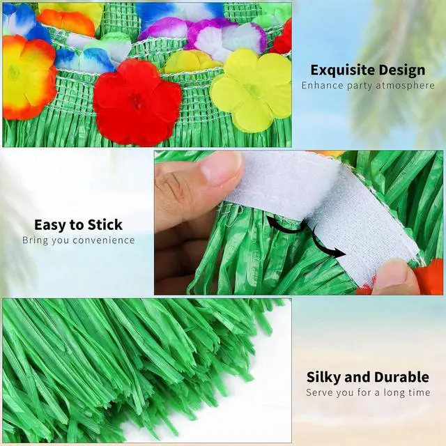 Alt view image 3 of 7 - Aneco 2 Pieces 9 Ft x 30 Inches Luau Grass Table Skirts with LED String Light Hawaiian Table Skirt Lighted Grass Skirt Table Fringe for Tropical, Hawaiian Themed, Birthday Party (Green)