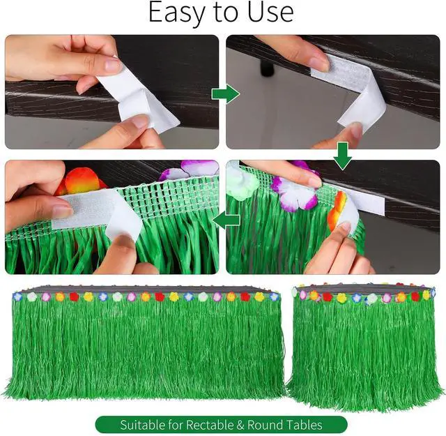 Alt view image 4 of 7 - Aneco 2 Pieces 9 Ft x 30 Inches Luau Grass Table Skirts with LED String Light Hawaiian Table Skirt Lighted Grass Skirt Table Fringe for Tropical, Hawaiian Themed, Birthday Party (Green)