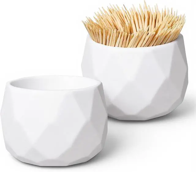 Main image of Toothpick Holder Dispenser, 2 Pcs Simple Plastic Cocktail Pick Holder Cute Toothpick Holders Decorative for Table Home Kitchen Restaurant Parties Elegant Home Decor, White (Toothpicks Not Included)