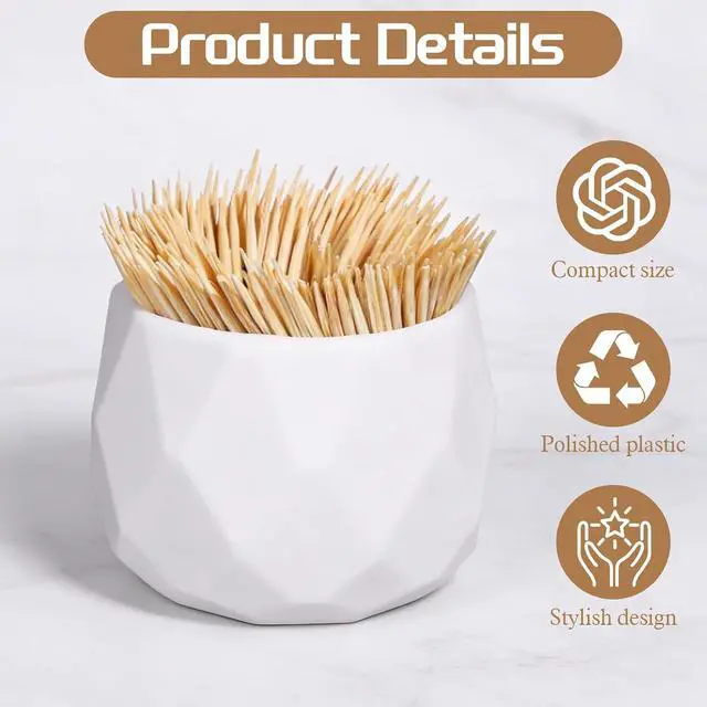 Alt view image 3 of 7 - Toothpick Holder Dispenser, 2 Pcs Simple Plastic Cocktail Pick Holder Cute Toothpick Holders Decorative for Table Home Kitchen Restaurant Parties Elegant Home Decor, White (Toothpicks Not Included)
