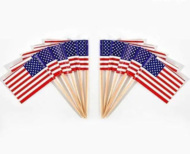 Main image of CYPS 100 Pcs USA American Flag US Toothpick Flags, Small Mini Stick Cupcake Toppers US Flags,4th of July,Veterans Day,Country Picks Party Decoration Celebration Cocktail Food Bar Cake Flags