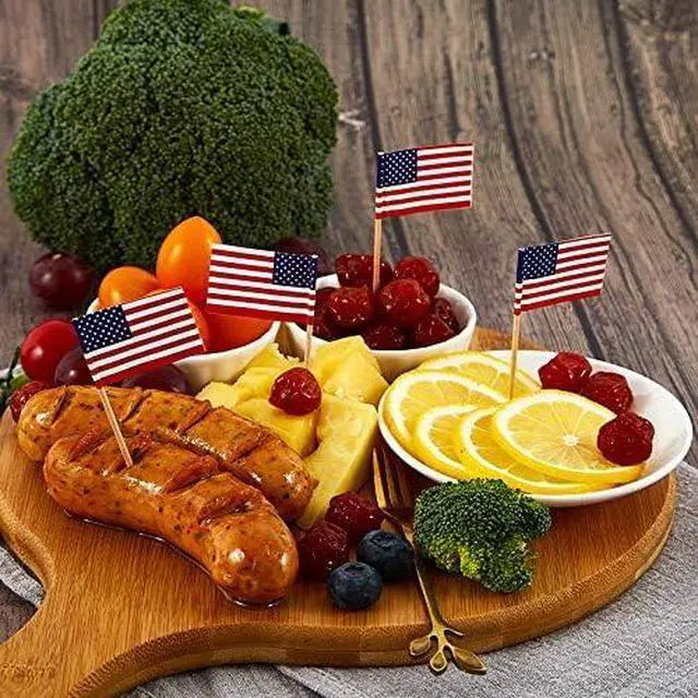 Alt view image 3 of 3 - CYPS 100 Pcs USA American Flag US Toothpick Flags, Small Mini Stick Cupcake Toppers US Flags,4th of July,Veterans Day,Country Picks Party Decoration Celebration Cocktail Food Bar Cake Flags