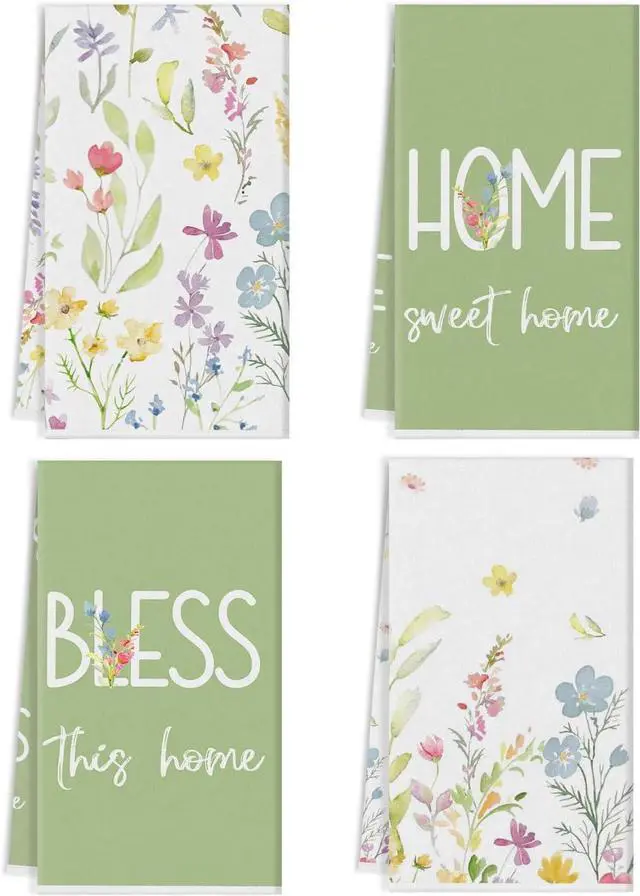 Main image of Floral Kitchen Dish Towels Set of 4, Summer Spring Wildflower Decorative Kitchen Towels, Printed Absorbent Hand Towels for Kitchen Bathroom Table Dining Decor, 15.75x23.23 Inches