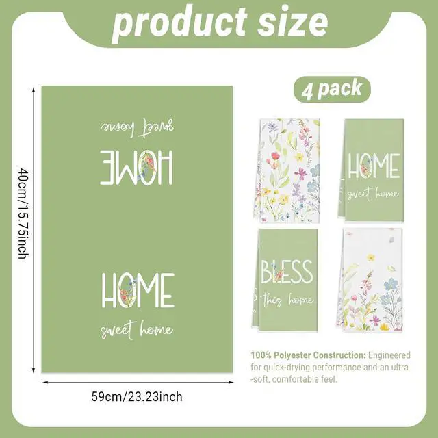 Alt view image 2 of 7 - Floral Kitchen Dish Towels Set of 4, Summer Spring Wildflower Decorative Kitchen Towels, Printed Absorbent Hand Towels for Kitchen Bathroom Table Dining Decor, 15.75x23.23 Inches