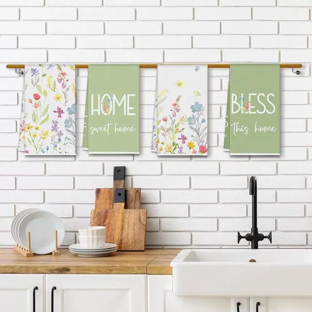Alt view image 4 of 7 - Floral Kitchen Dish Towels Set of 4, Summer Spring Wildflower Decorative Kitchen Towels, Printed Absorbent Hand Towels for Kitchen Bathroom Table Dining Decor, 15.75x23.23 Inches