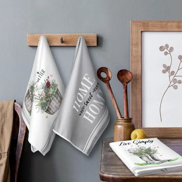 Alt view image 2 of 7 - Boyiee Set of 6 Floral Kitchen Towels Wildflower Dish Towels Butterfly Truck Tea Towels 24 x 16 Inches Absorbent Hand Towels Flower Lover Housewarming Gifts for Farmhouse Kitchen Bathroom Decorations