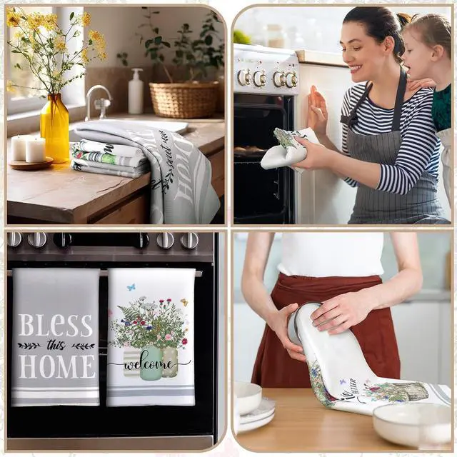Alt view image 5 of 7 - Boyiee Set of 6 Floral Kitchen Towels Wildflower Dish Towels Butterfly Truck Tea Towels 24 x 16 Inches Absorbent Hand Towels Flower Lover Housewarming Gifts for Farmhouse Kitchen Bathroom Decorations