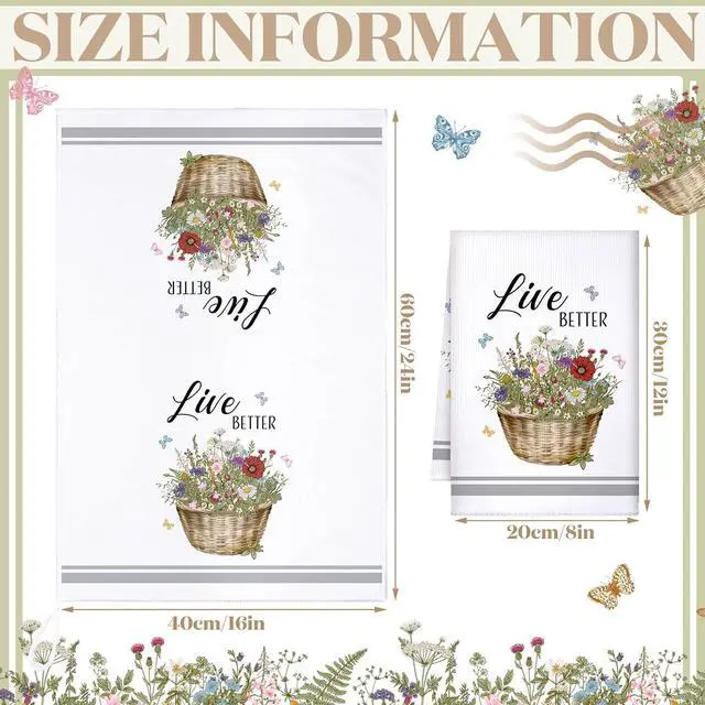 Alt view image 4 of 7 - Boyiee Set of 6 Floral Kitchen Towels Wildflower Dish Towels Butterfly Truck Tea Towels 24 x 16 Inches Absorbent Hand Towels Flower Lover Housewarming Gifts for Farmhouse Kitchen Bathroom Decorations