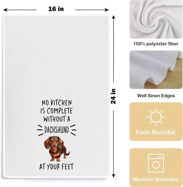 Alt view image 5 of 5 - Dachshund Kitchen Hand Towels - Dachshund Wiener Dog Gifts for Women, Weiner Dog Decor, Dachshund Dish Tea Towels 16 X 24 Inches
