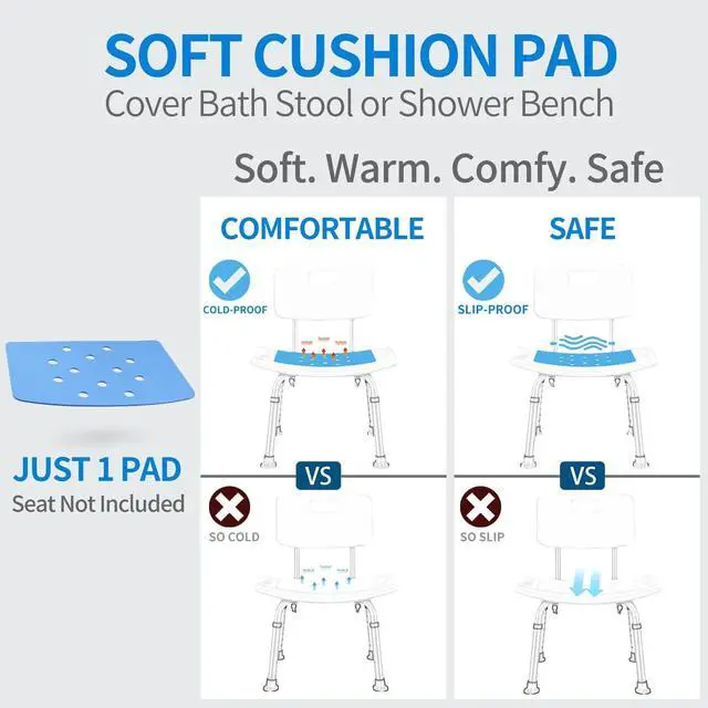 Alt view image 7 of 7 - MINIVON Shower Chair Pad 9" x 14" Inch Bath Seat Cushion Anti Skid, Cover Bathroom Tub Transfer Bench, Stickable Waterproof Soft Foam Fit Bath Chair, Padded Shower Stool Seat Mat for Elderly