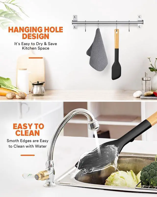 Alt view image 7 of 7 - Badiano Silicone Everyday Spatula, Nonstick Rubber Scraper, Black | Heat Resistant, Sturdy Bpa-Free Matte Silicone, Wooden Handle, Great for Stirring, Mixing and Scraping