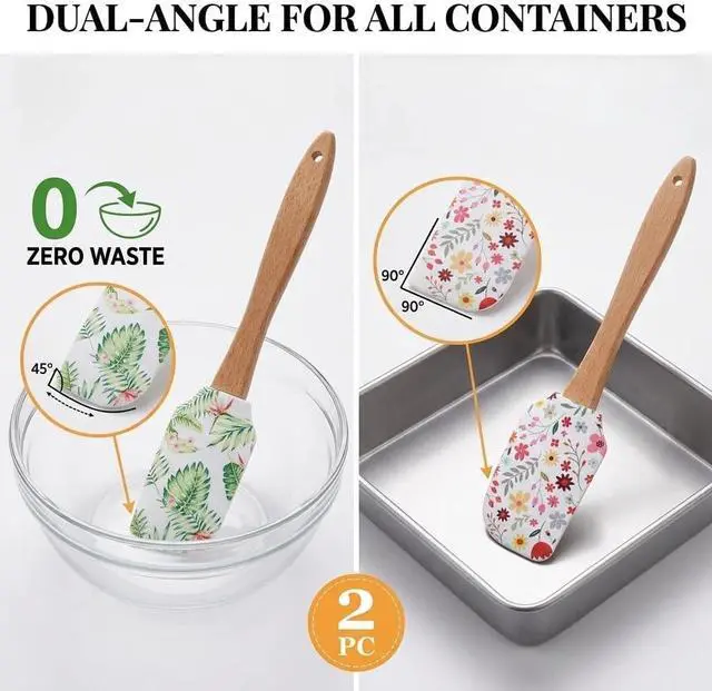 Alt view image 2 of 6 - 2PCS Silicone Spatula Set, Heat Resistant Baking Spatulas Food Grade Silicone Scraper Spatula for Mixing, Cooking, and Baking, Non-Stick Rubber Jar Spatulas with Hanging Hole Moderately Soft and Firm