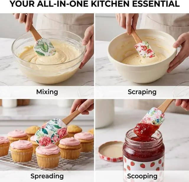 Alt view image 4 of 6 - 2PCS Silicone Spatula Set, Heat Resistant Baking Spatulas Food Grade Silicone Scraper Spatula for Mixing, Cooking, and Baking, Non-Stick Rubber Jar Spatulas with Hanging Hole Moderately Soft and Firm