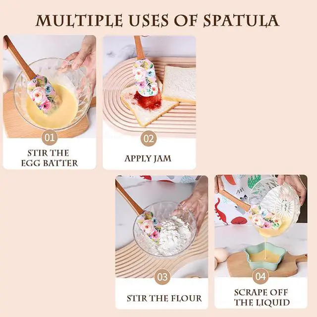 Alt view image 5 of 6 - 2PCS Silicone Spatula Set, Heat Resistant Baking Spatulas Food Grade Silicone Scraper Spatula for Mixing, Cooking, and Baking, Non-Stick Rubber Jar Spatulas with Hanging Hole Moderately Soft and Firm
