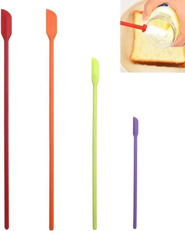 Main image of Mini Silicone Spatula Set- Small Rubber Spatula for Makeup- Thin Jar Scraper for Kitchen(4 PACK) (Mix)