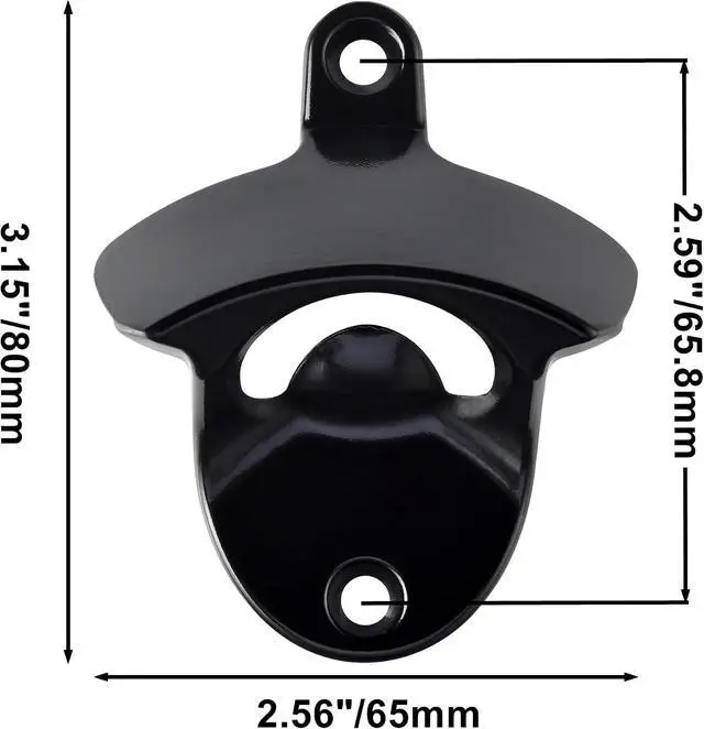 Alt view image 6 of 6 - Black Magnetic Wall Mounted Beer Bottle Cap Opener Stainless Metal | Built-in Magnets to Catch Cap, Screw in Wooden Caddy Post Board Cart