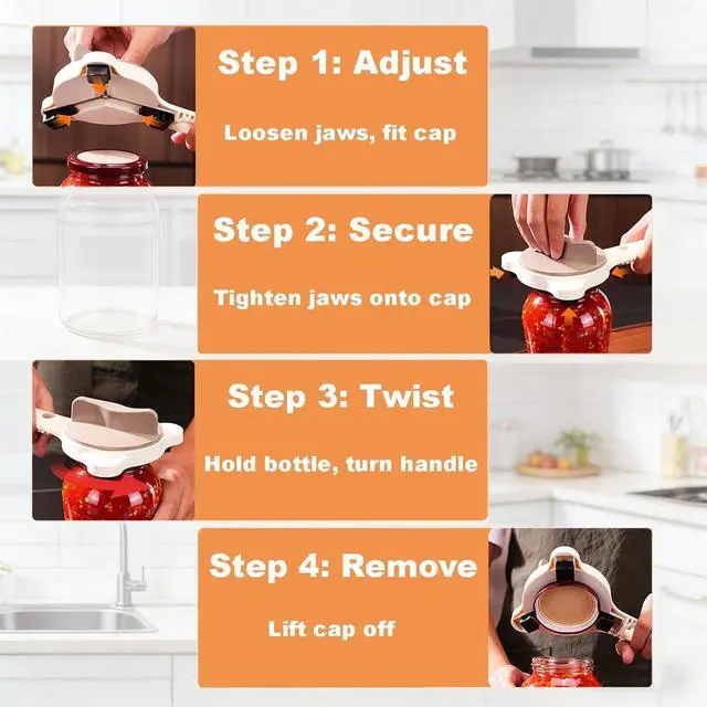 Alt view image 3 of 6 - 4-in-1 Adjustable Jar & Bottle Opener for Seniors & Weak Hands | Upgrade Kitchen Gadget for People with Arthritis, Stainless Steel Claws, Non-Slip & Easy Grip, Manual Lid Remover