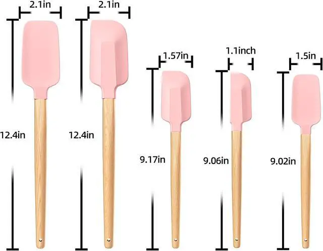 Alt view image 3 of 7 - Wooden Handle Silicone Rubber Spatula Set 5 Piece for Kitchen Baking, Jars,Cooking, and Mixing High Heat Resistant Non Stick Dishwasher Safe BPA-Free (Pink)