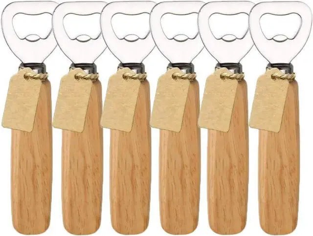 Main image of Bartender Bottle Openers, Beer Bottle Openers, Cider, Soft Drinks -Wood Handle Handheld (set of 6)