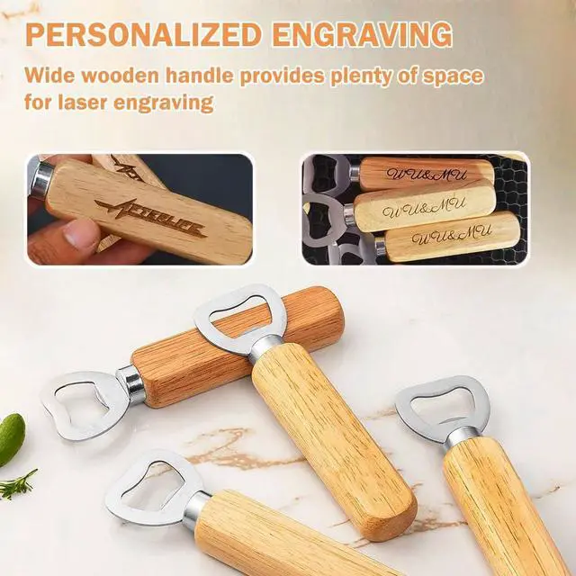 Alt view image 5 of 5 - Bartender Bottle Openers, Beer Bottle Openers, Cider, Soft Drinks -Wood Handle Handheld (set of 6)
