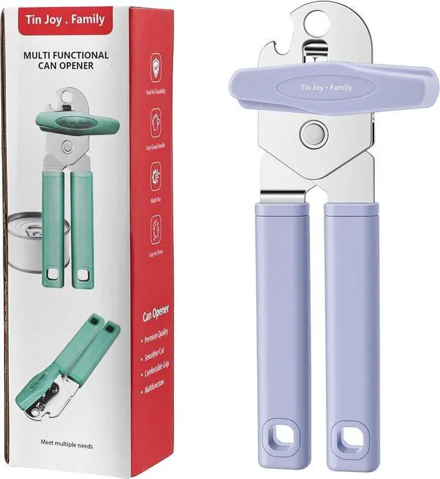 Main image of Can Opener Manual, Reinforced Blade, Effortless Knob, Non-Stick (Grape) | Reinforced blade, effortless knob, built-in bottle opener, non-stick hard rubber handle, smooth-edge safety cutter