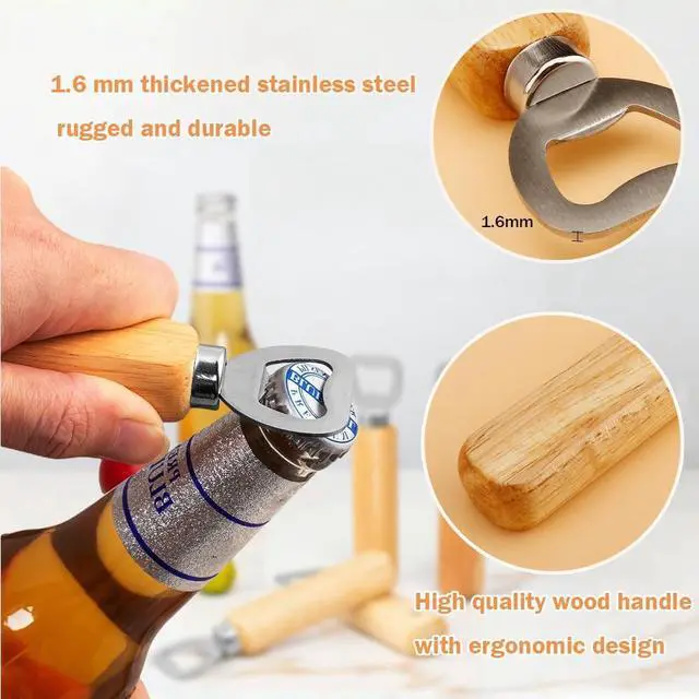 Alt view image 3 of 5 - Bartender Bottle Openers, Beer Bottle Openers, Cider, Soft Drinks -Wood Handle Handheld (set of 6)