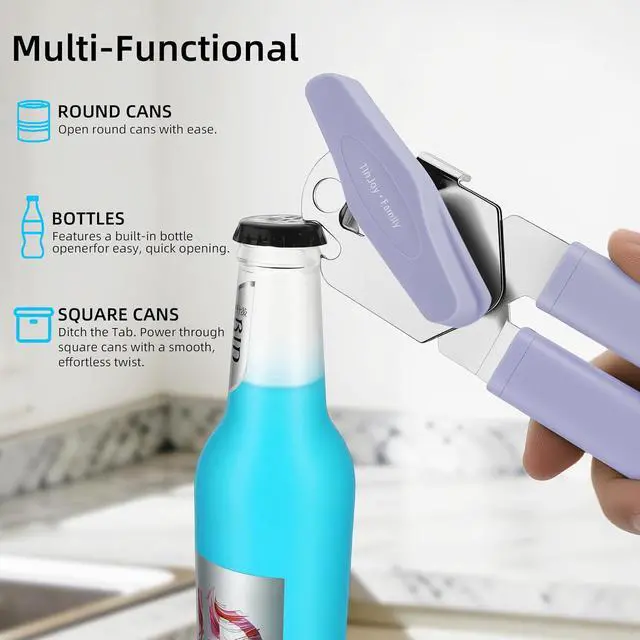 Alt view image 6 of 7 - Can Opener Manual, Reinforced Blade, Effortless Knob, Non-Stick (Grape) | Reinforced blade, effortless knob, built-in bottle opener, non-stick hard rubber handle, smooth-edge safety cutter