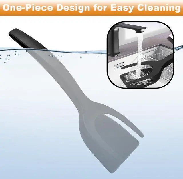 Alt view image 5 of 7 - 2-in-1 Egg Flipper Spatula Tongs Set - Non-Stick Silicone Grip and Flip Cooking Utensils for Omelets, Pancakes, Fish, and Burgers - 2 PCS Kitchen Cooking Tools (Black & Red)