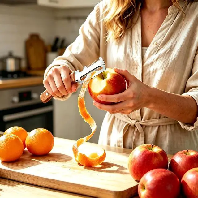 Alt view image 5 of 7 - Multifunctional Vegetable Peeler,3 in 1 Stainless Steel Potato Peeler with Bottle Opener,Wooden Handle Fruit&Veggie Peeler for Kitchen,Carrot Apple Peeling Tool, GreenOnion Shredder Kitchen Gadget,1PC