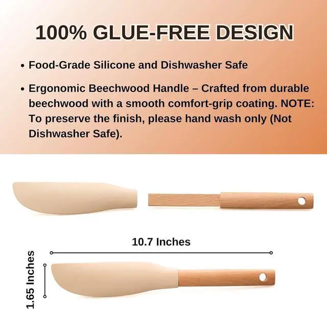 Alt view image 5 of 6 - 2Pcs 10.7" Silicone Jar Spatula with Natural Beechwood Handle, Removable Flexible Scraper Head for Deep Jars, Thick Non-Stick Small Spatula for Sourdough, Peanut Butter, Blenders & Baking, Cream