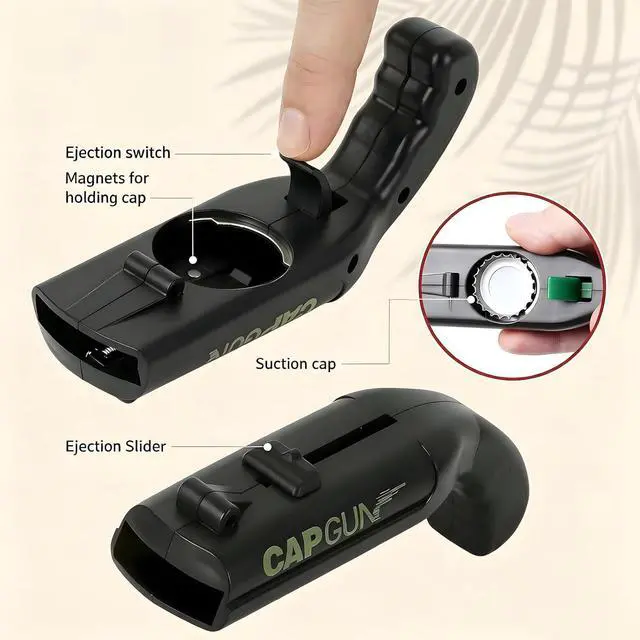 Alt view image 2 of 7 - 2PCs Black Cap Gun Bottle Opener with Shooting Fun, Creative Novelty Gadget, Perfect Holiday Gift for World Cup Watch Parties, Barbecues, SwimmingCamping and Gatherings