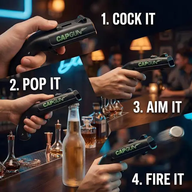 Alt view image 6 of 7 - 2PCs Black Cap Gun Bottle Opener with Shooting Fun, Creative Novelty Gadget, Perfect Holiday Gift for World Cup Watch Parties, Barbecues, SwimmingCamping and Gatherings
