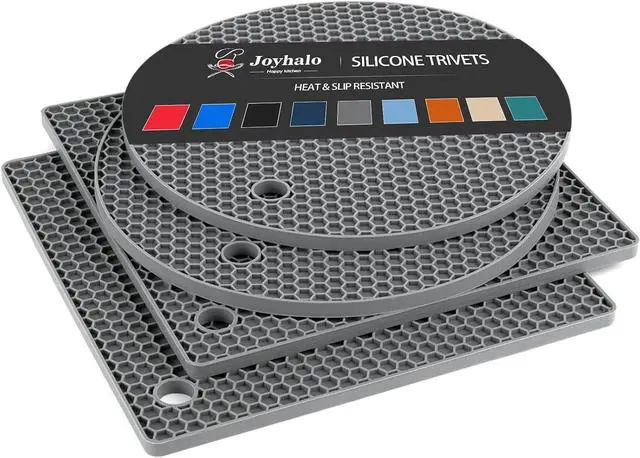 Main image of Joyhalo 4 Pack Trivets for Hot Dishes | Hot Pads for Kitchen, Silicone Pot Holders for Kitchen Countertops,Table, Hot Pots and Pans, Easy to Wash and Dry, Grey